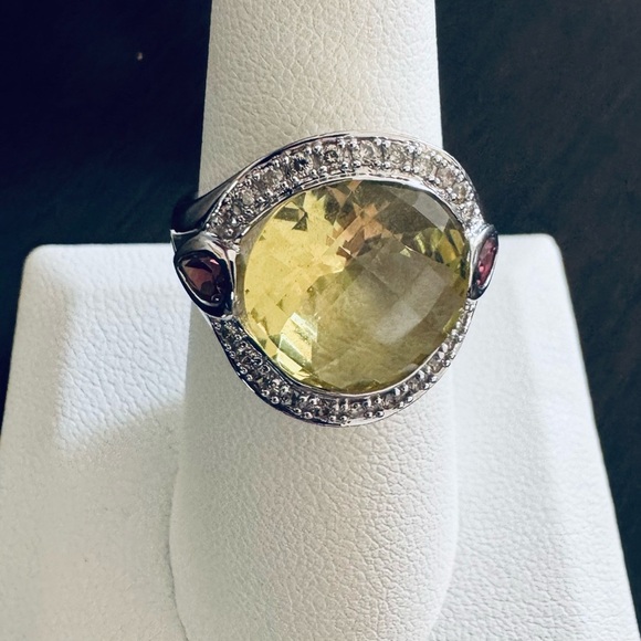 14K White Gold Citrine Diamond Amethyst Cocktail Ring Statement Bold size 7 - Picture 2 of 8